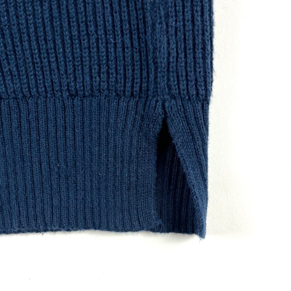 Express Solid Mock Neck Snap Zip Navy Sweater - image 7